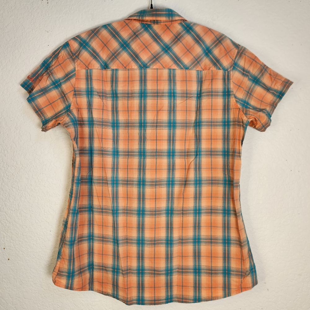 Cabela's Orange and Teal Plaid Short-Sleeve Button-Down Shirt, Size M - Picture 2 of 7
